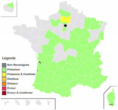 Carte de répartition en France métro.