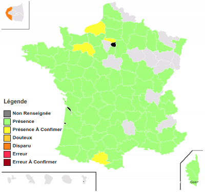 Carte de répartition en France métro.