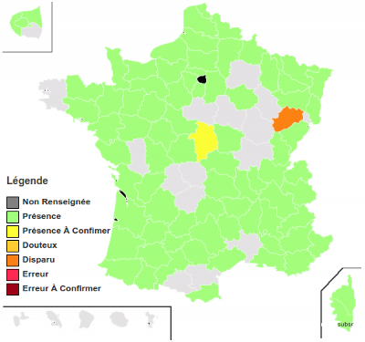 Carte de répartition en France métro.
